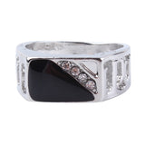 Fashion Male Jewelry Classic Gold Color Rhinestone Wedding Ring Black Enamel Rings For Men Christmas Party Gift