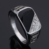 Fashion Male Jewelry Classic Gold Color Rhinestone Wedding Ring Black Enamel Rings For Men Christmas Party Gift
