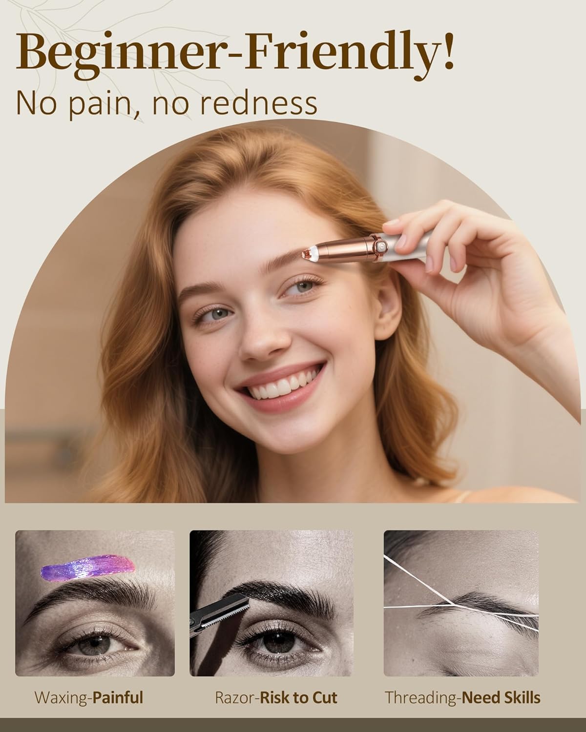 Eyebrow Trimmer for Women, Eyebrow Razor: Rechargeable Eyebrow Hair Remover with 2 Replacement Heads & LED Light, Electric Painless Eye Brow Shaver Facial Hair Removal Device for Eyebrows/Lips/Face